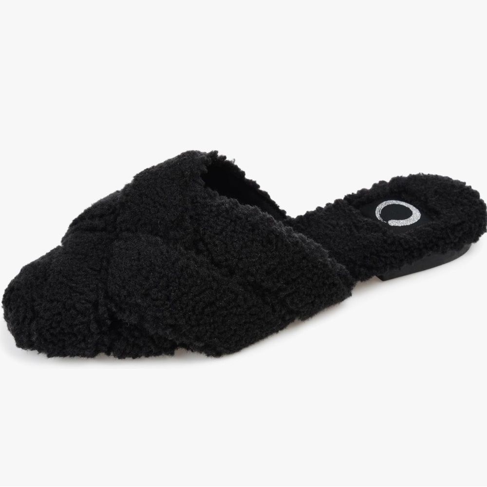 Journee Collection Sereena Black Fuzzy Slippers Sz 8